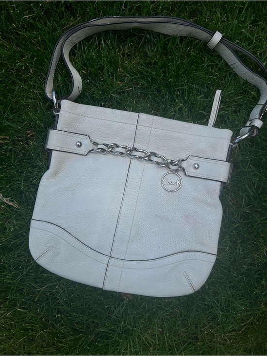 Coach Handbags - COACH White Leather Shoulder Bag with Chain Detail